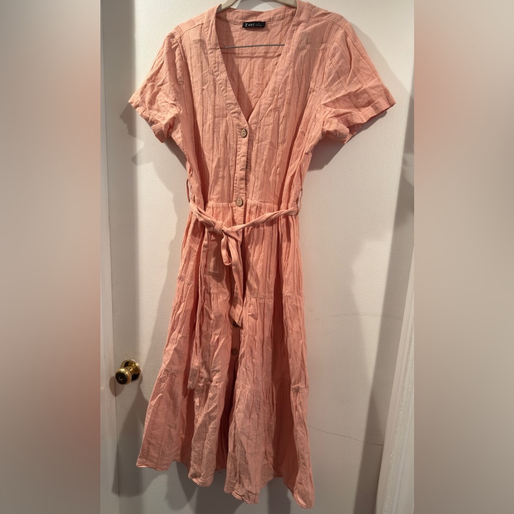 Very J Peach Ruffled Midi Sundress